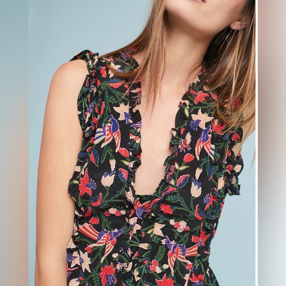 Anthropologie Banjanan Markle Ruffled 100% Silk Maxi Dress Pockets Event Ready L - Picture 7 of 16